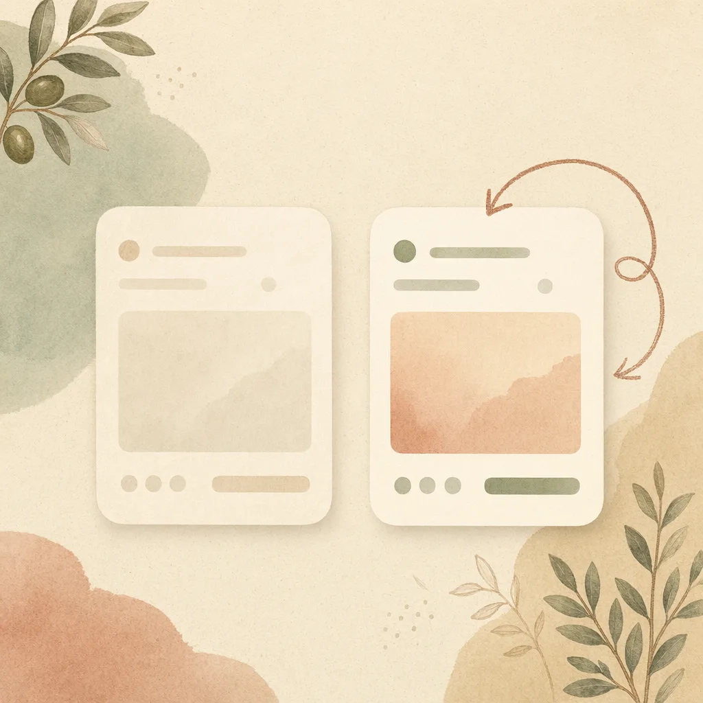 A warm editorial illustration of two app cards, one faded and one marked with a status dot and a curved retry arrow looping back, on a cream paper ground