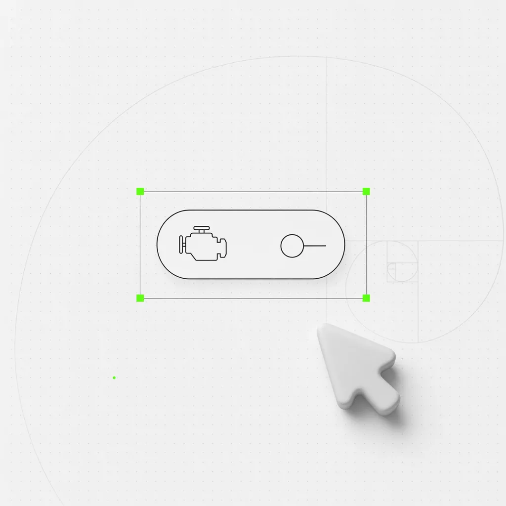 A one-click connect button beside a bundled engine icon, selected in a green frame on a near-white editorial ground