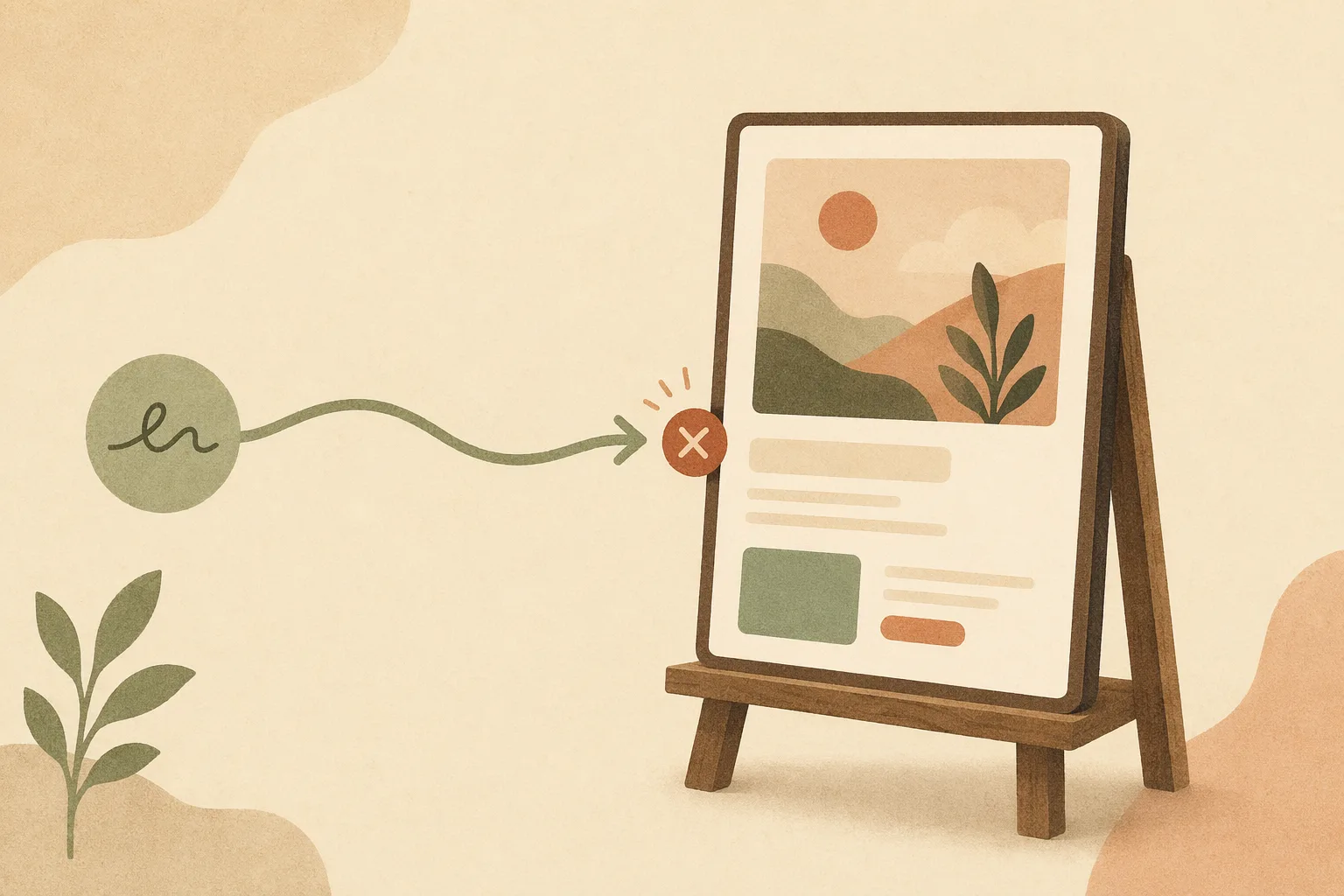 Editorial illustration: a prompt producing a single static UI screen