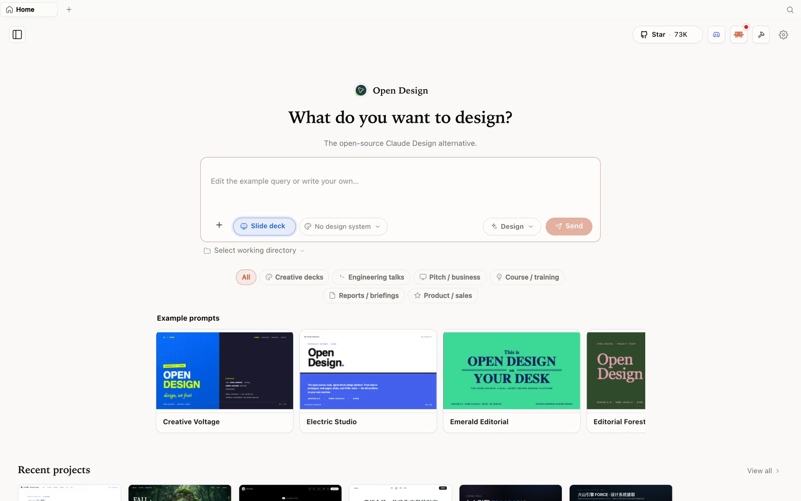 Open Design's slide deck creator.